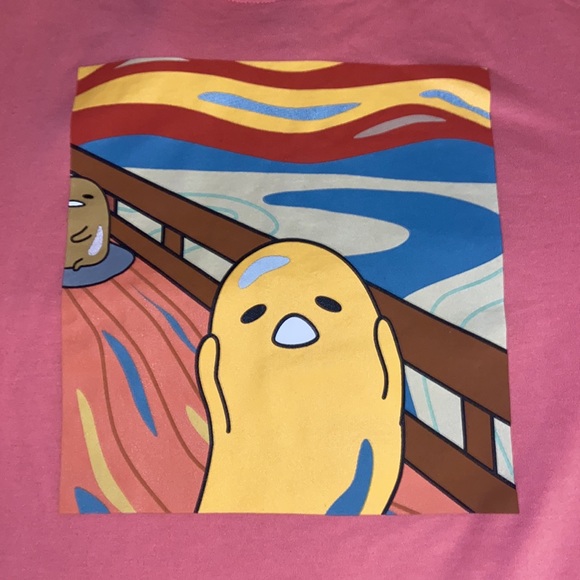 Sanrio Women's Pink and Yellow Crop-top Gudetama SZ MED The Scream NWOT - Picture 2 of 4